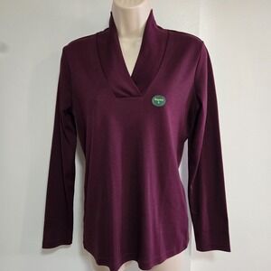 LL BEAN Size S  Burgundy Knit Shawl Collar Long Sleeve Cotton Shirt Top NEW
